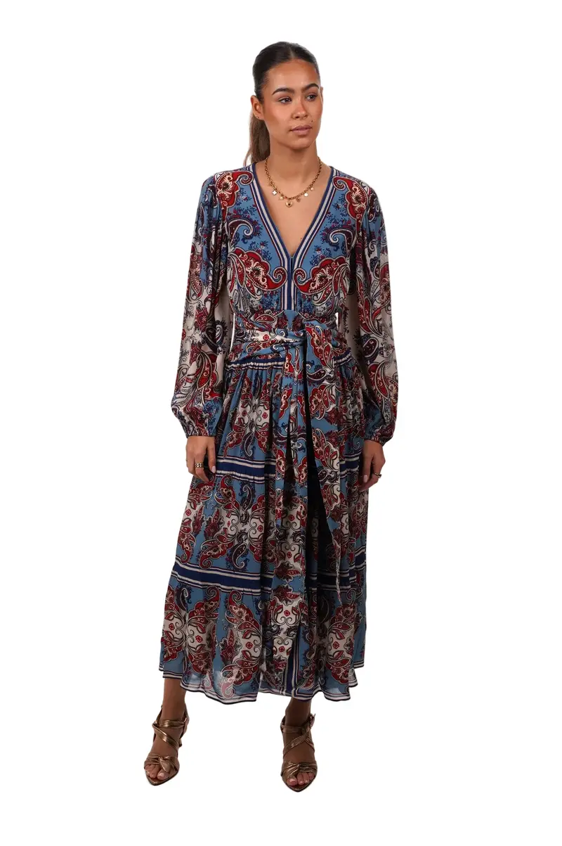 FARM RIO Dress Paisley scarf cream long sleeve maxi
