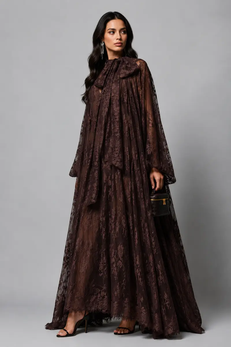 FILINA | Maxikleid mit floraler Spitzen-Überlage