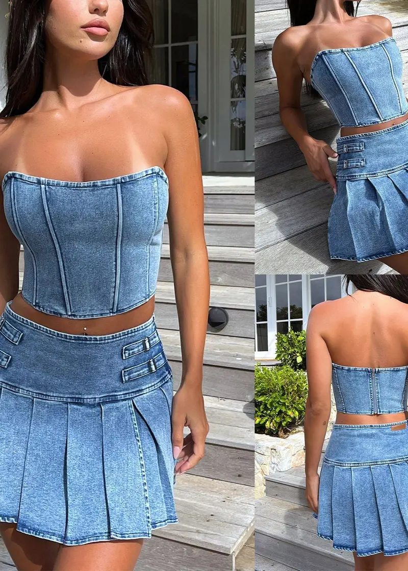 Fitted Denim Crop and Skirt