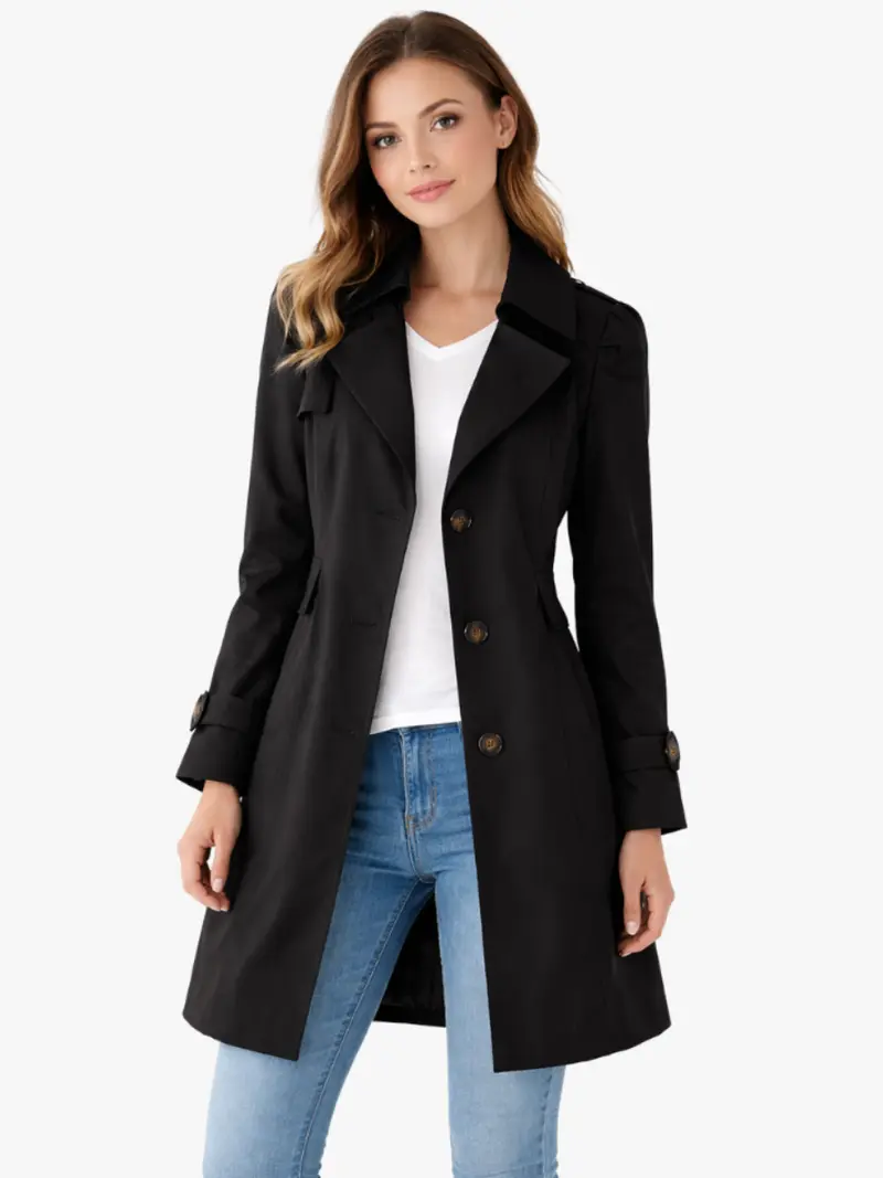 FITTED LAPEL TRENCH COAT FOR WOMEN