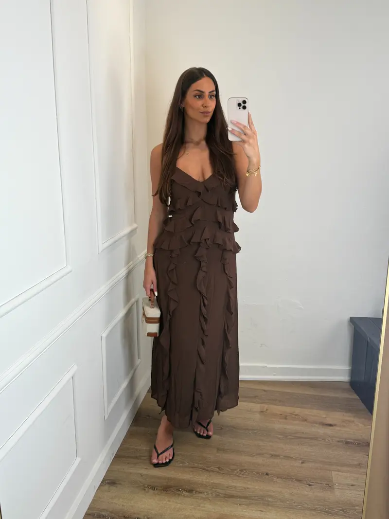 Fleur Volant Jurk - Brown