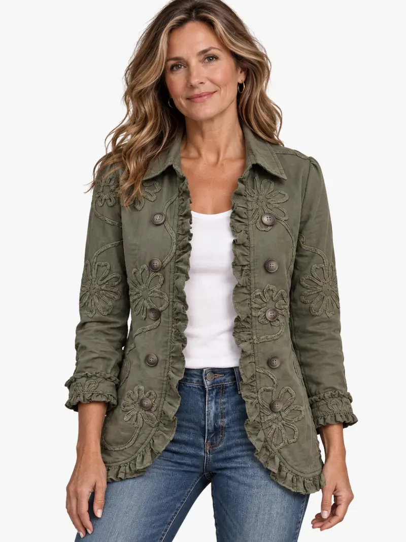 FLORAL EMBROIDERED RUFFLE JACKET FOR WOMEN