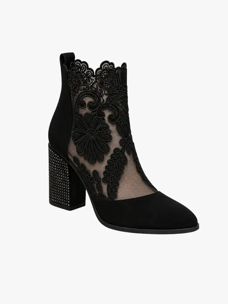 FLORAL LACE ANKLE BOOTS FOR WOMEN