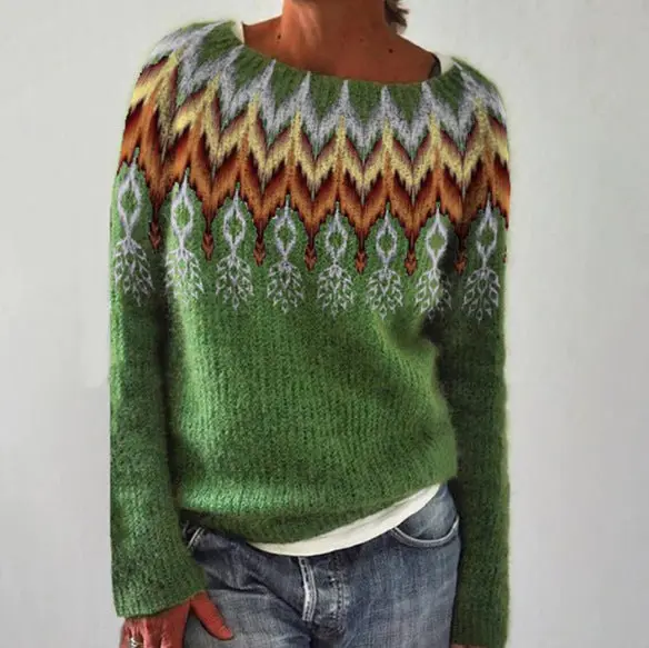 Florina™ | Casual Feather Printing Crew-neck Sweater