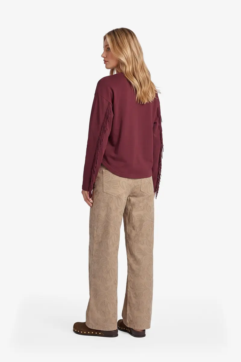 Fluresk sweater met franje op mouw bordeaux rood Amelia top Mulberry