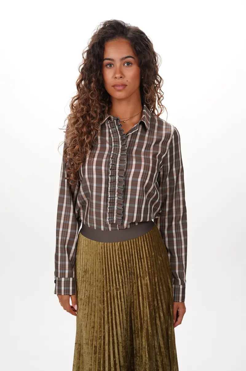 FORTE FORTE Blouse Tartan light voile with rouches