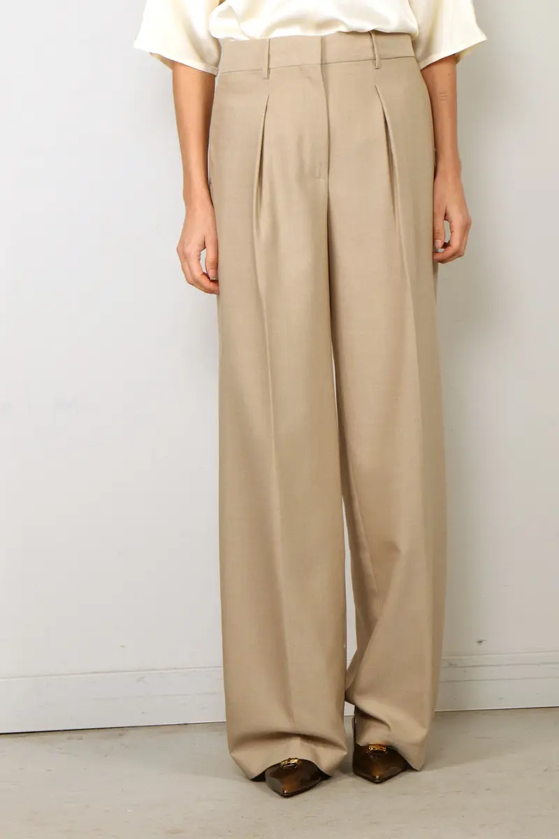 Forte_Forte - Broek - Grain De Poudre High Waist Pants - Sand