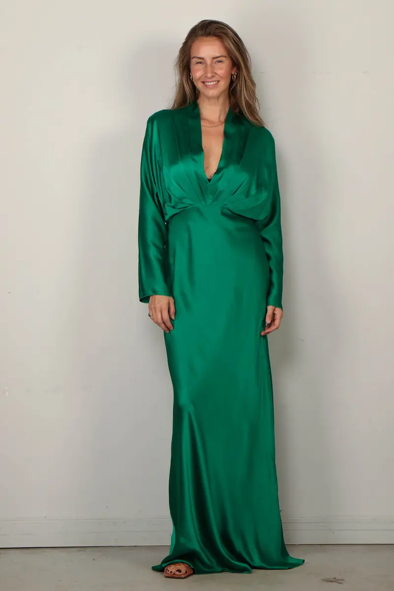 Forte_Forte - Jurk - Silk Satin Deep "V" Neck Dress - Royal
