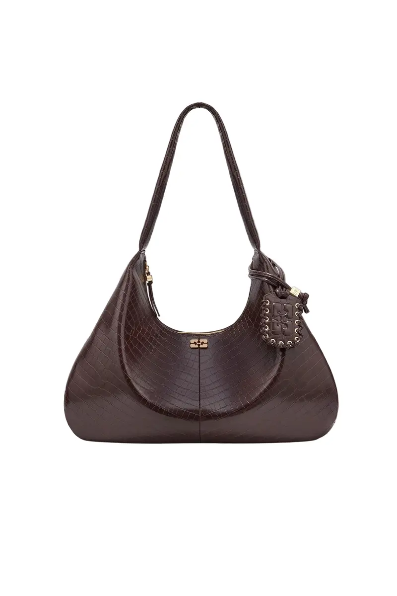 GANNI Bag Hobo medium croco chocolate fondant