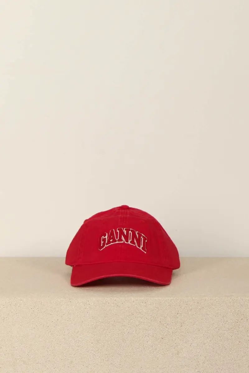 Ganni - Pet - Washed Cotton Canvas Cap Emb - Fiery Red
