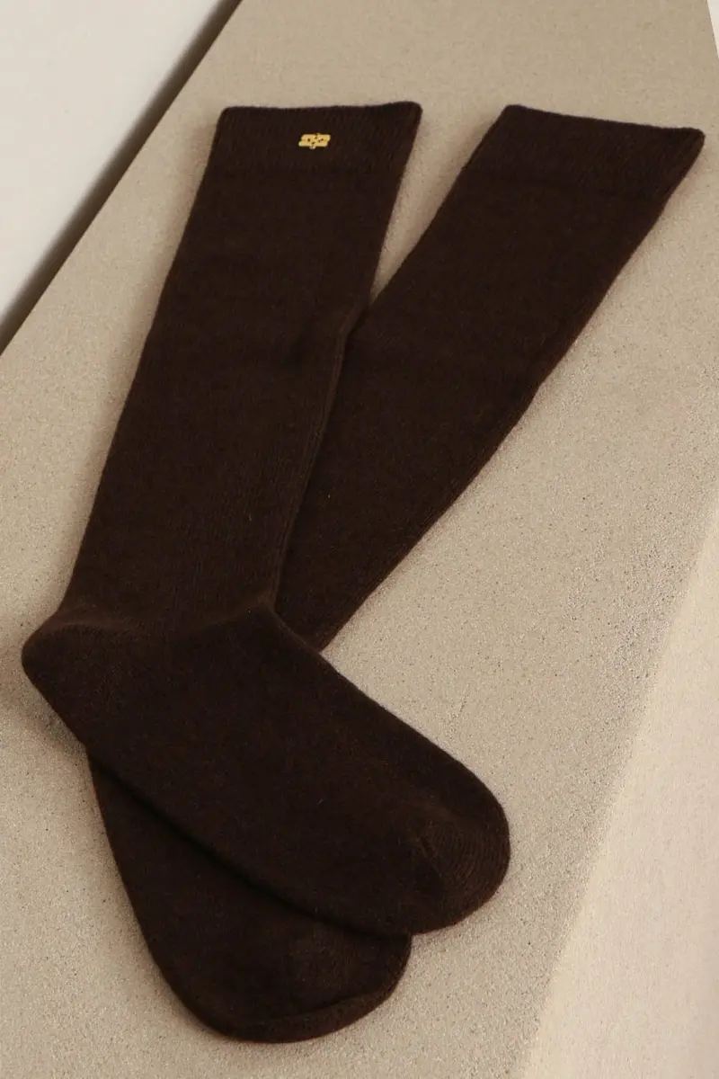 Ganni - Sokken - Wool Yak Mix High Socks - Chocolate Plum
