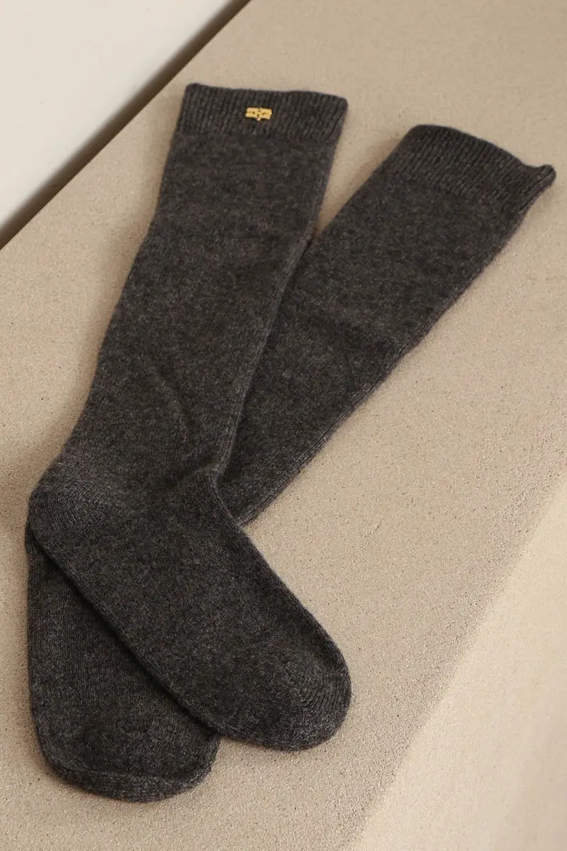 Ganni - Sokken - Wool Yak Mix High Socks - Phantom