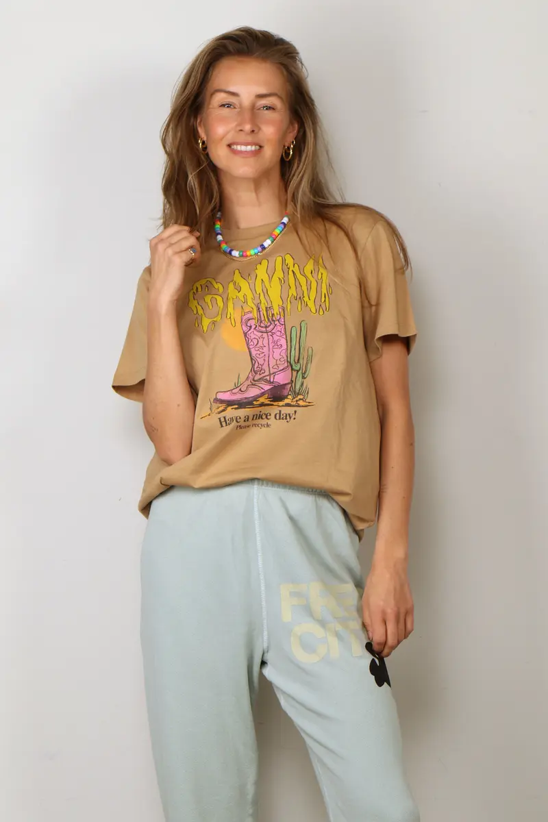 Ganni - T-Shirt - Basic Cotton Jersey Pink Western Boot - Sand