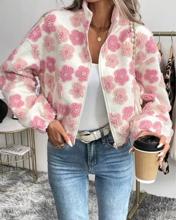 Gemütliche Fleecejacke mit Candy-Blumenmuster