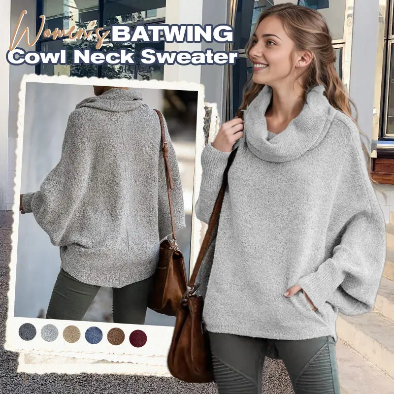 Gemütlicher Batwing-Pullover mit Wasserfallausschnitt und Taschen