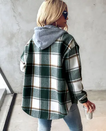 Gemütlicher Karo-Kapuzenpullover mit Kordelzug für Damen