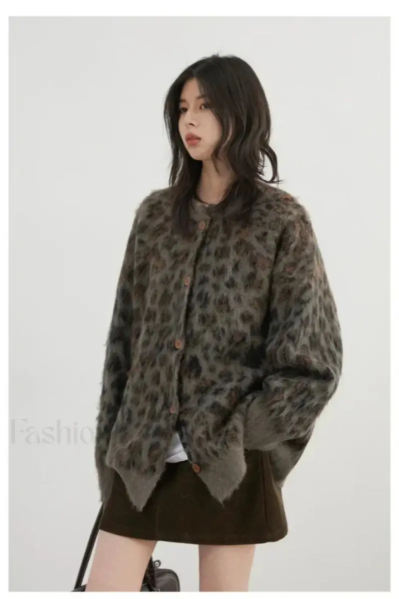 Gemütlicher Leopardenmuster Einreihiger Cardigan