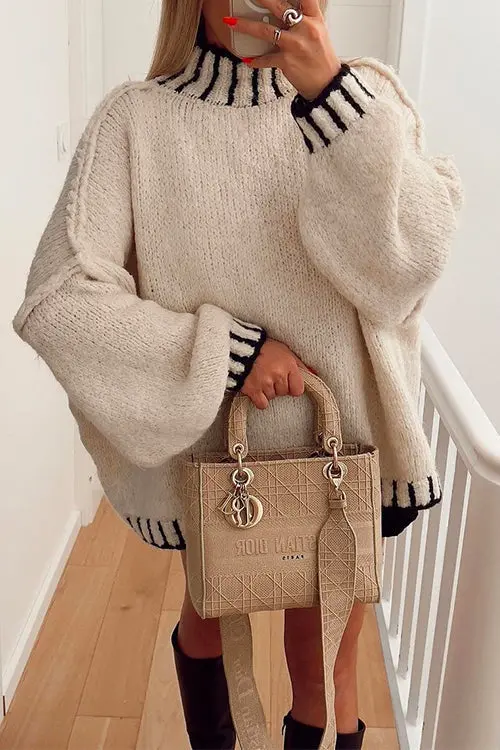 Gemütlicher Rollkragen-Pullover mit Farbblockmuster