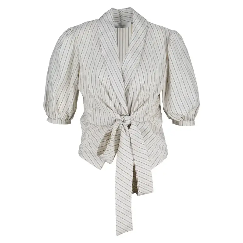 Gestreepte blouse met strik & pofmouw