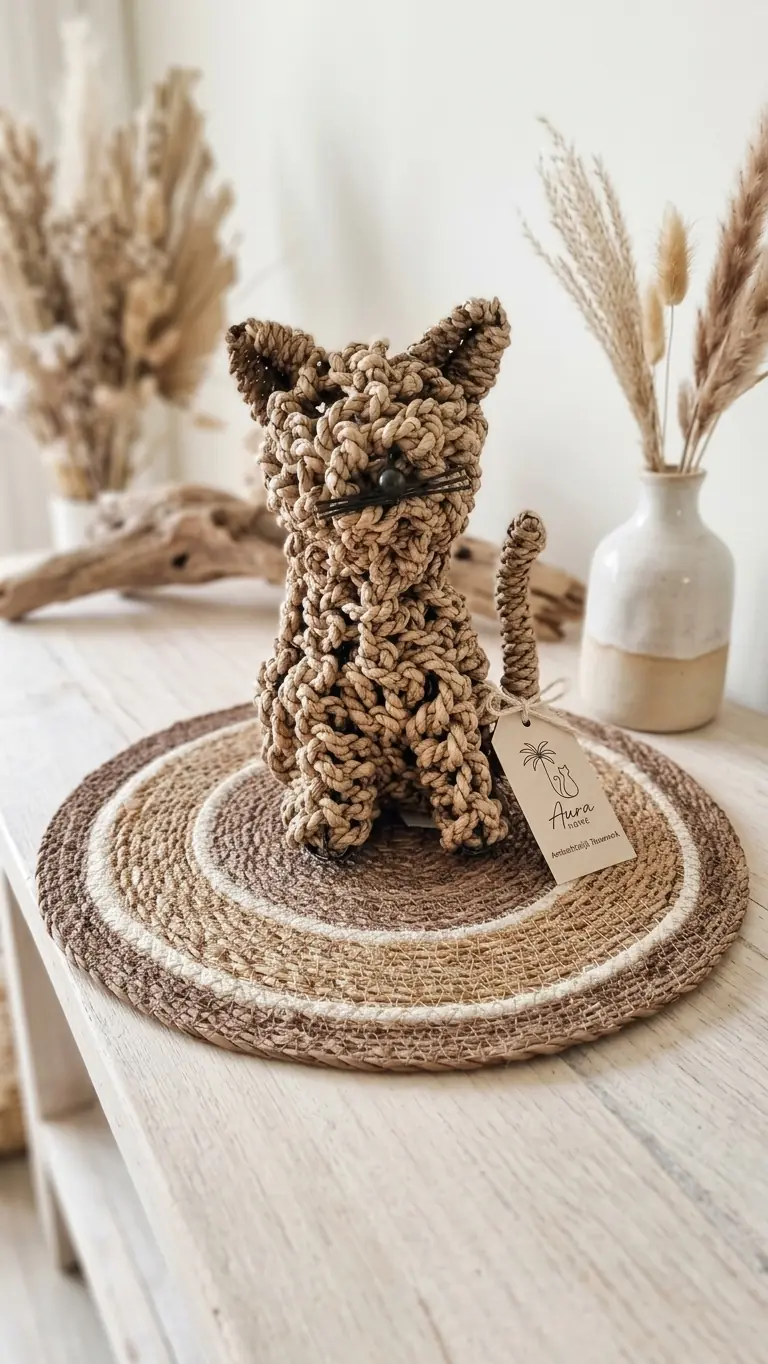 Gevlochten Touwen Kat Toby - Handgemaakt Bohemian Decoratie