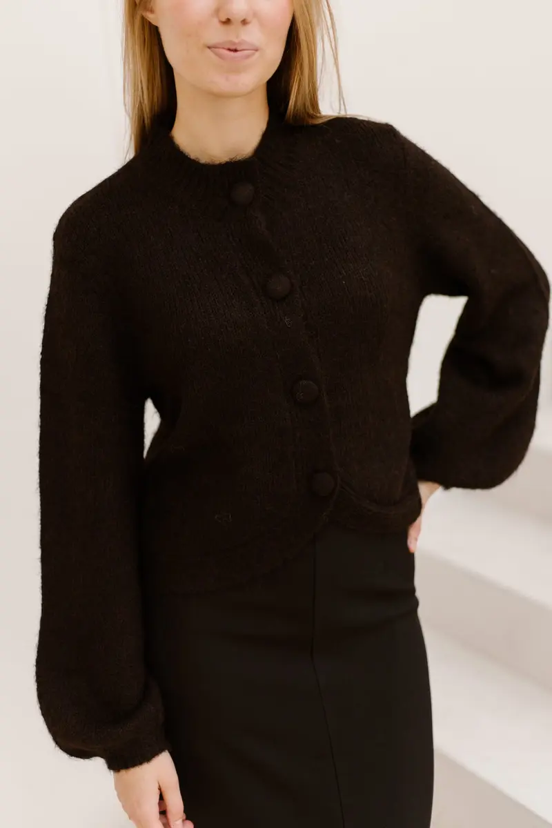 Gio fluffy knit cardigan - dark brown
