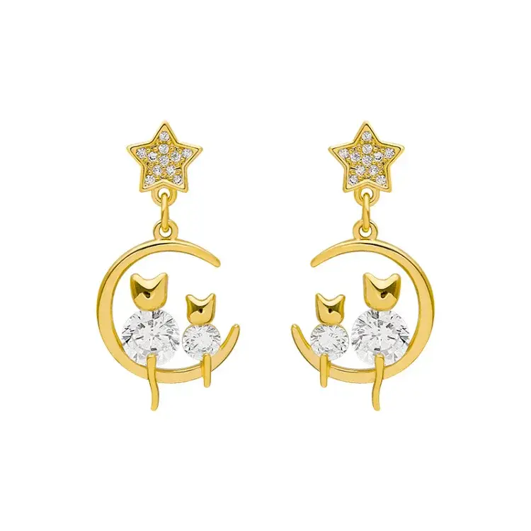 Goldene Katzenohrringe mit Zirkonia – Feline