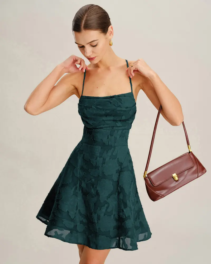 Green Jacquard Slip Mini Dress