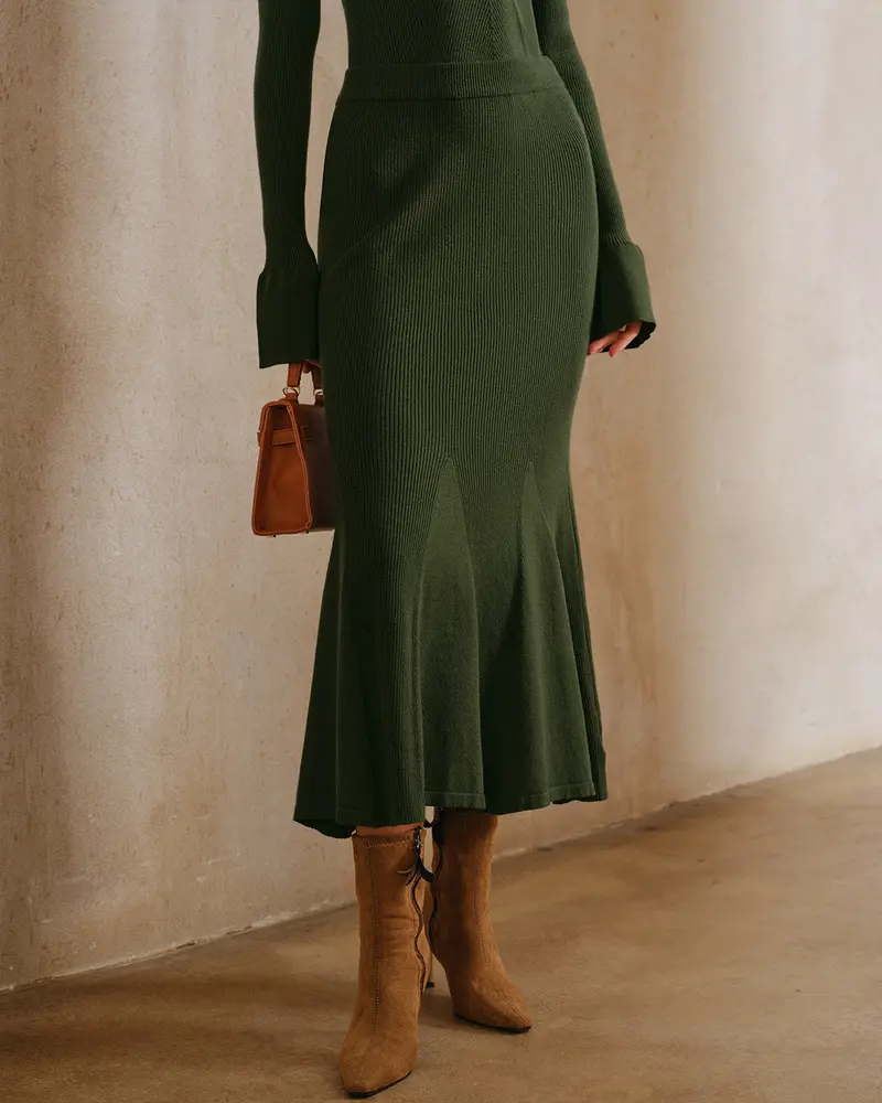 Green Knit Mermaid Midi Skirt