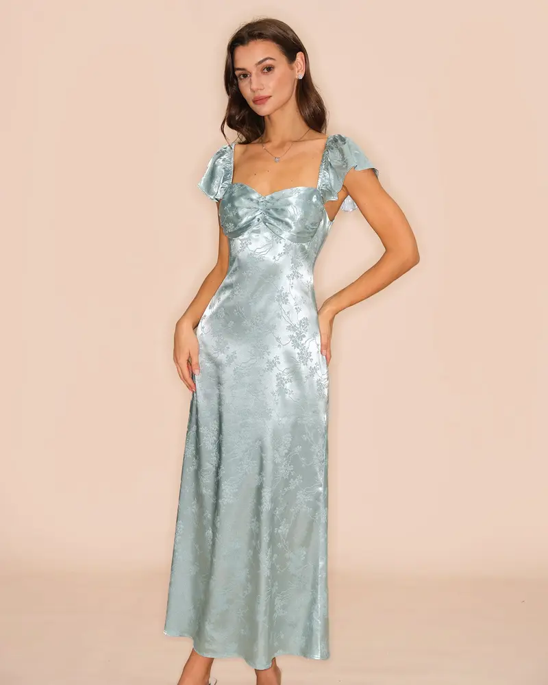 Green Sweetheart Neck Floral Maxi Dress