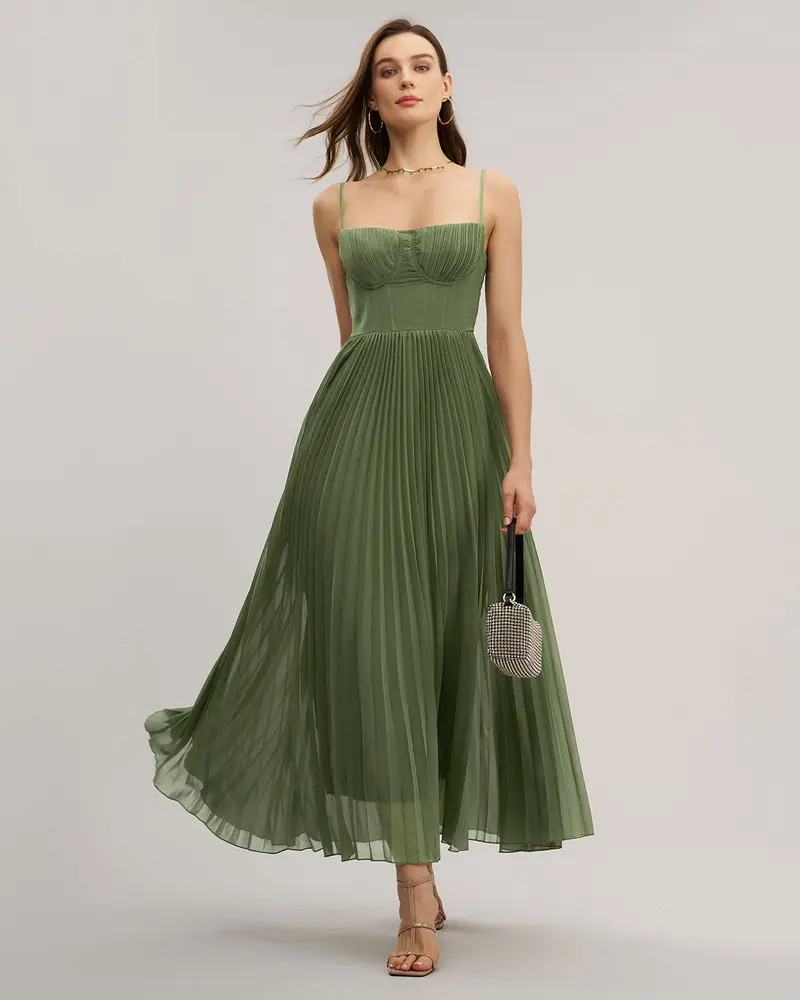 Green Sweetheart Neck Flowy Slip Maxi Dress