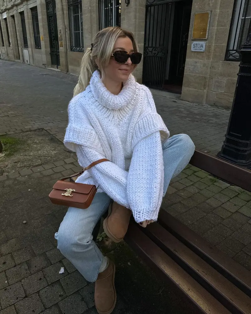 Grober Strick Oversize Rollkragenpullover für Damen
