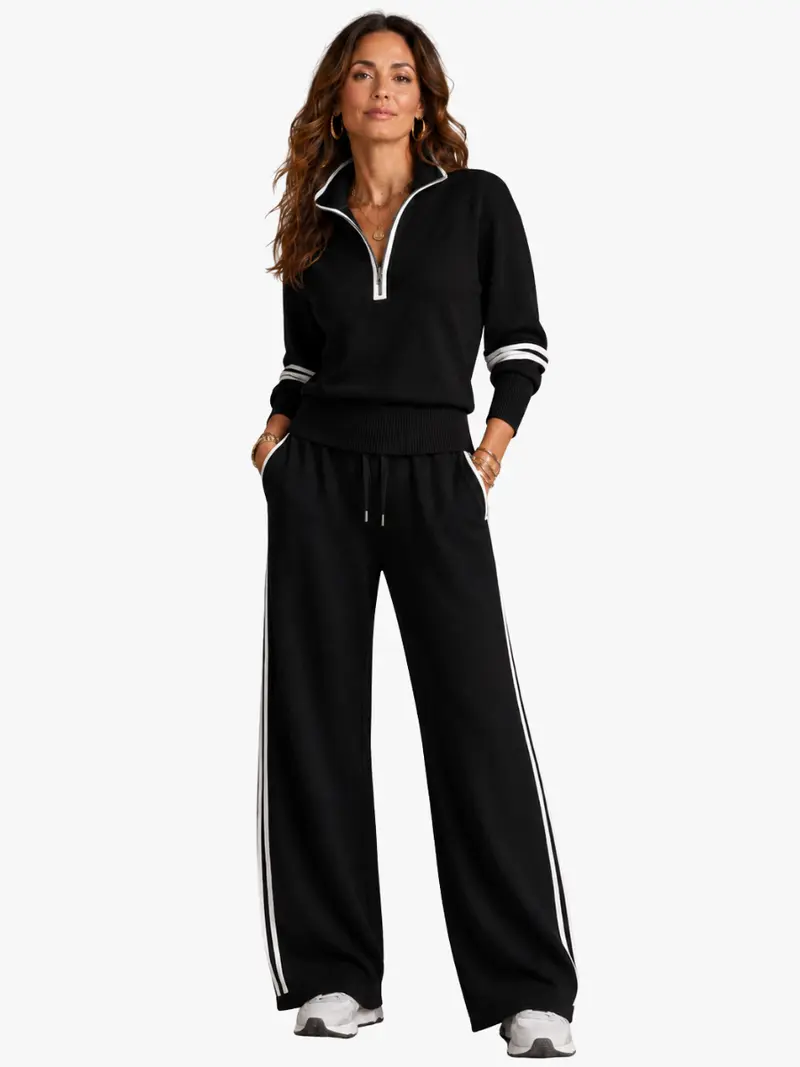 HALF-ZIP WIDE-LEG SET FOR WOMEN