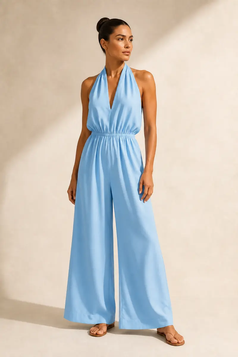 Halter-Neck Cropped Wide-Leg Jumpsuit