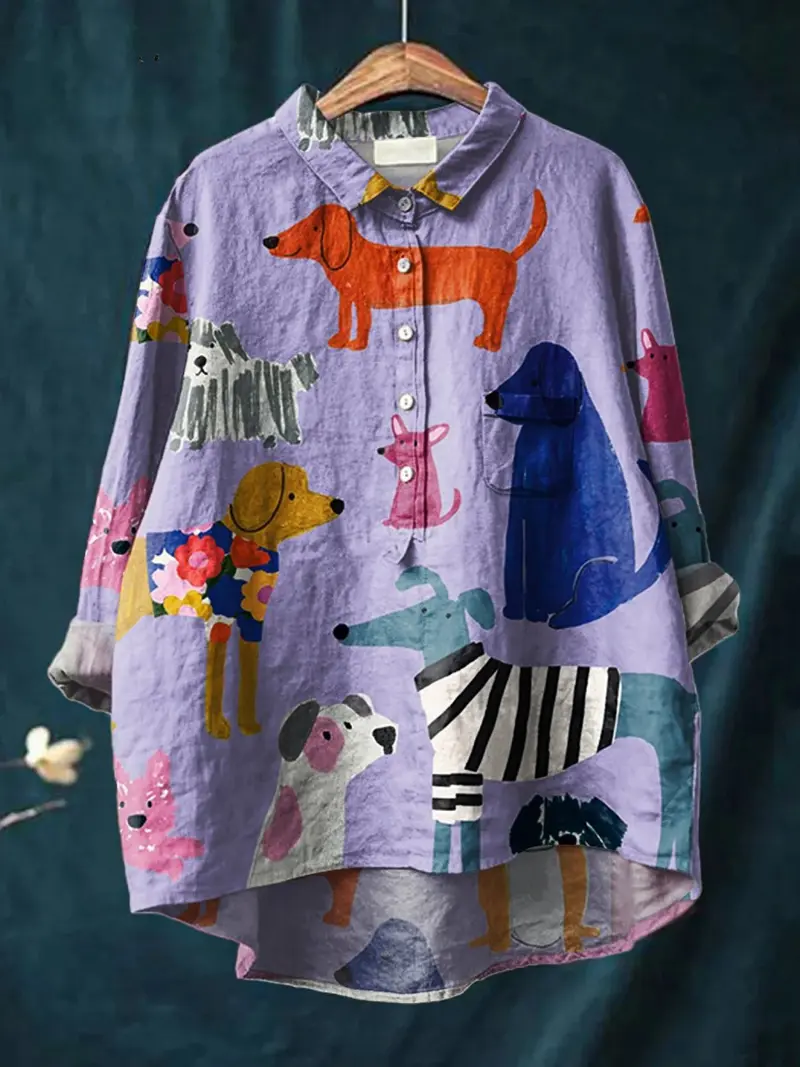 Hannah™ | Women's Dog Art Print Casual Shirt