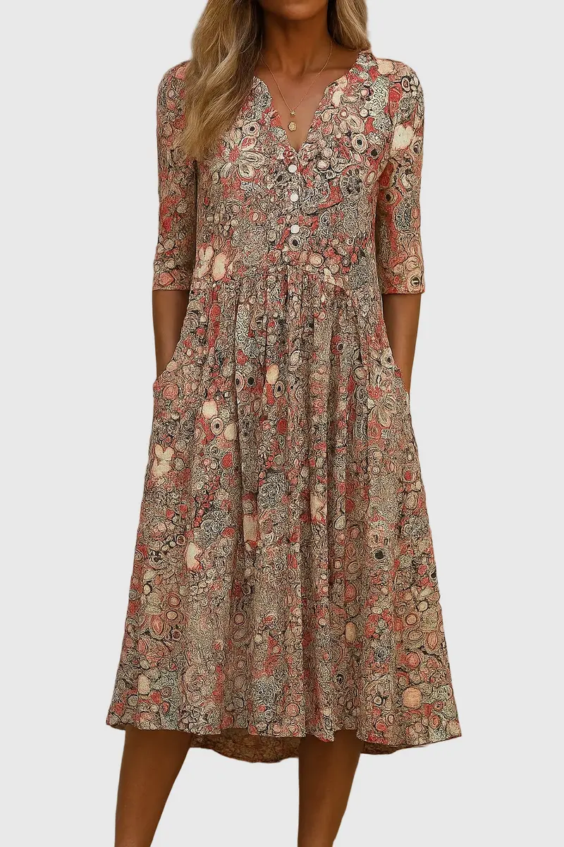 Harlow | Graceful V-Neck Elegance Midi Dress