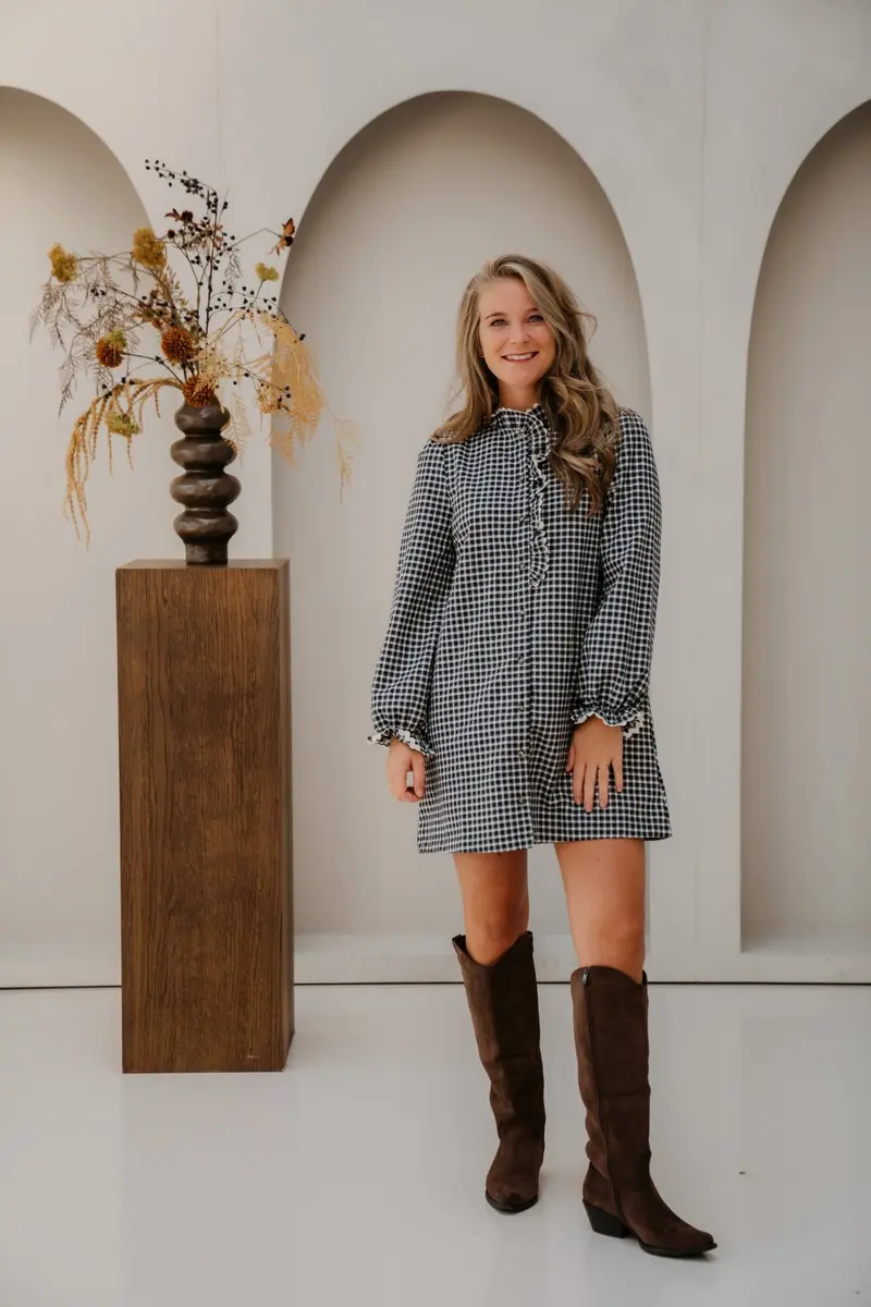 Heleen Ruit Dress Blauw/Wit