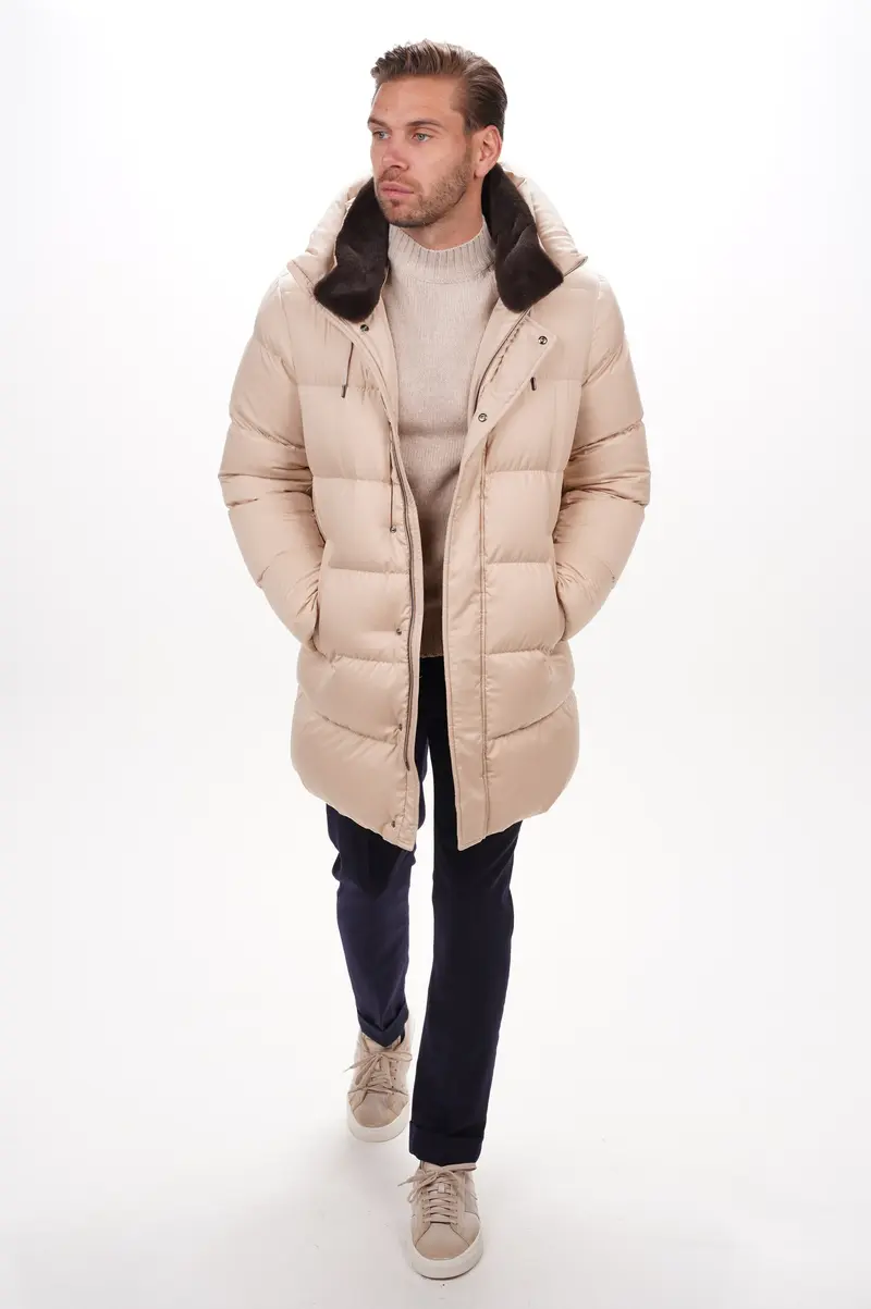 HERNO Coat Men's Woven Half Coat Beige