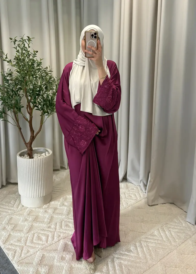HIRA STONE ABAYA FUCHSIA