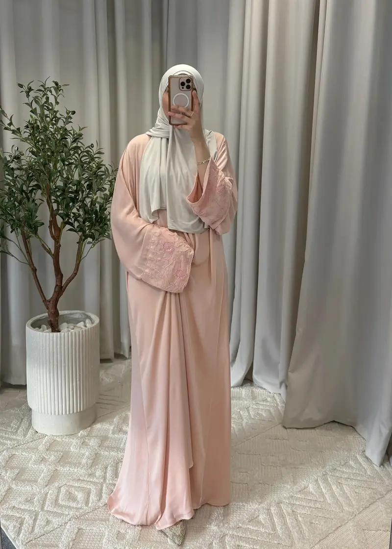HIRA STONE ABAYA SALMON