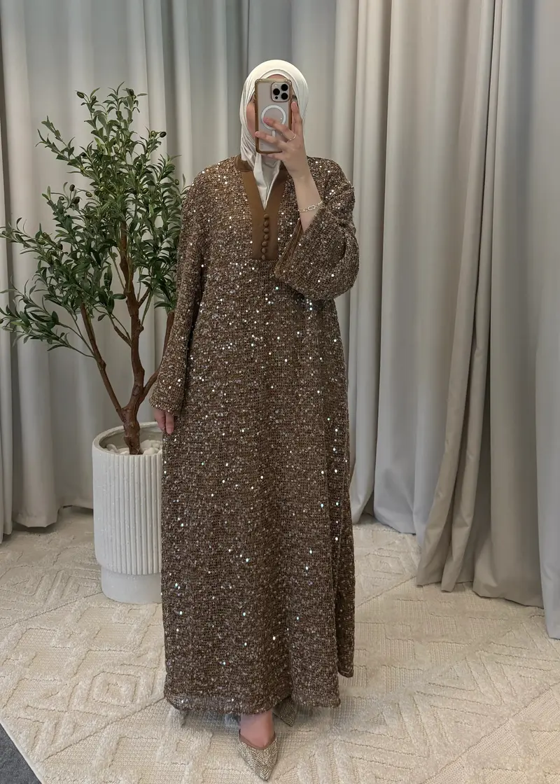 INARA SEQUIN DRESS BROWN