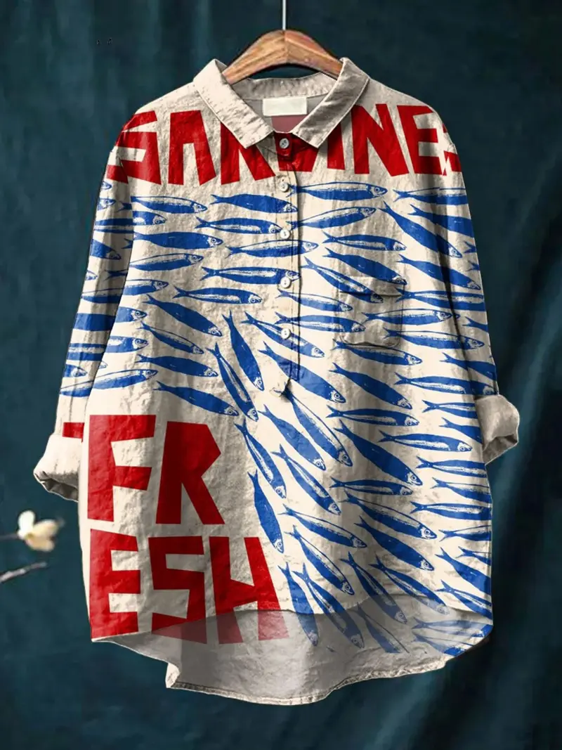 Isabella™ | Women's Vintage Fish Art Print Casual Shirt