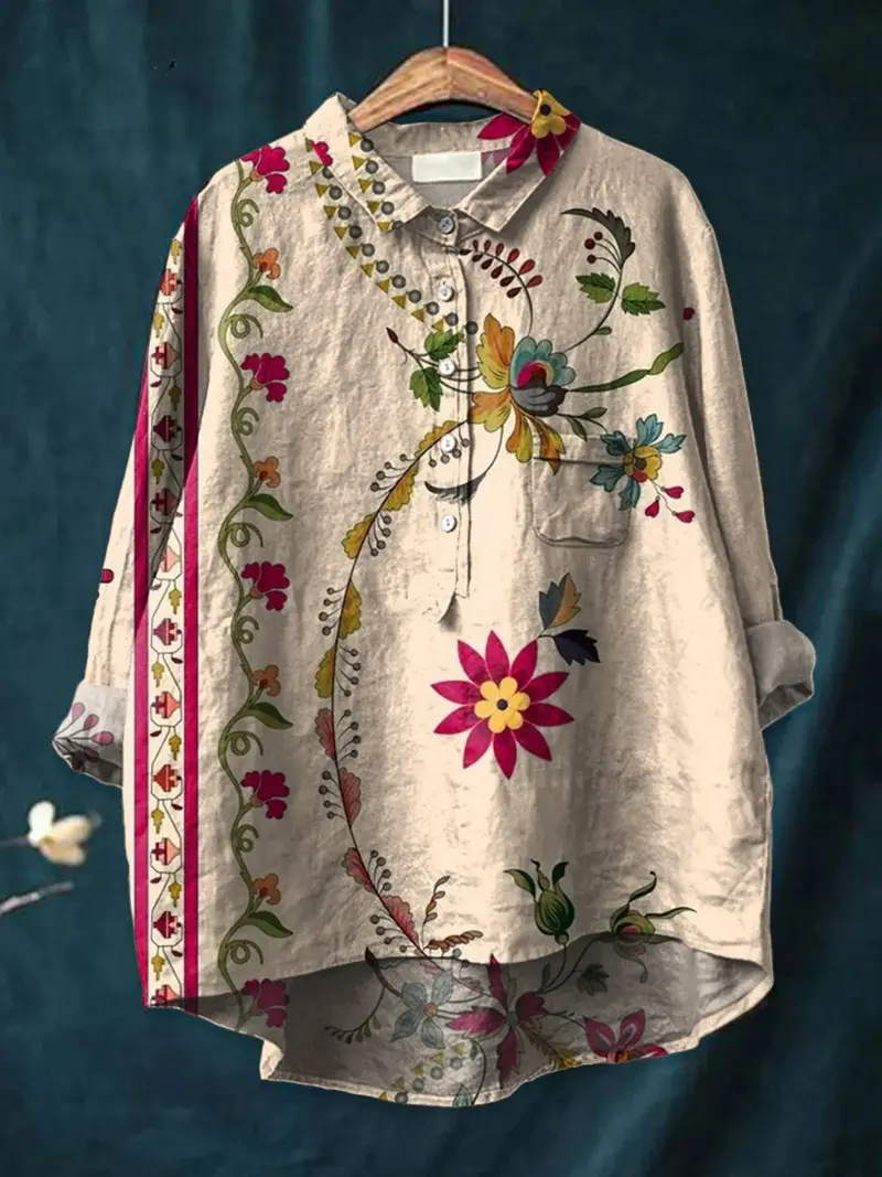 Isla™ | Women's Vintage Floral Art Print Casual Shirt.