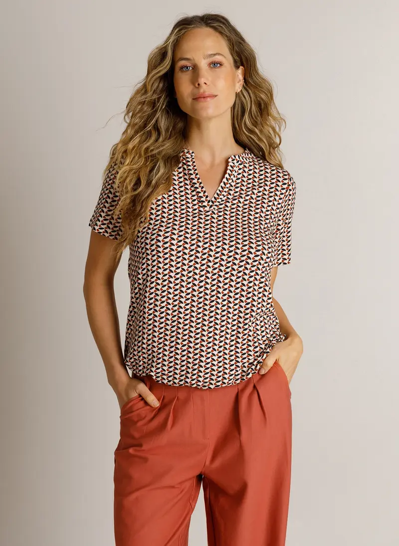Ivy Beau shirt donkerblauw offwhite met roest rood model Daantje kit multi
