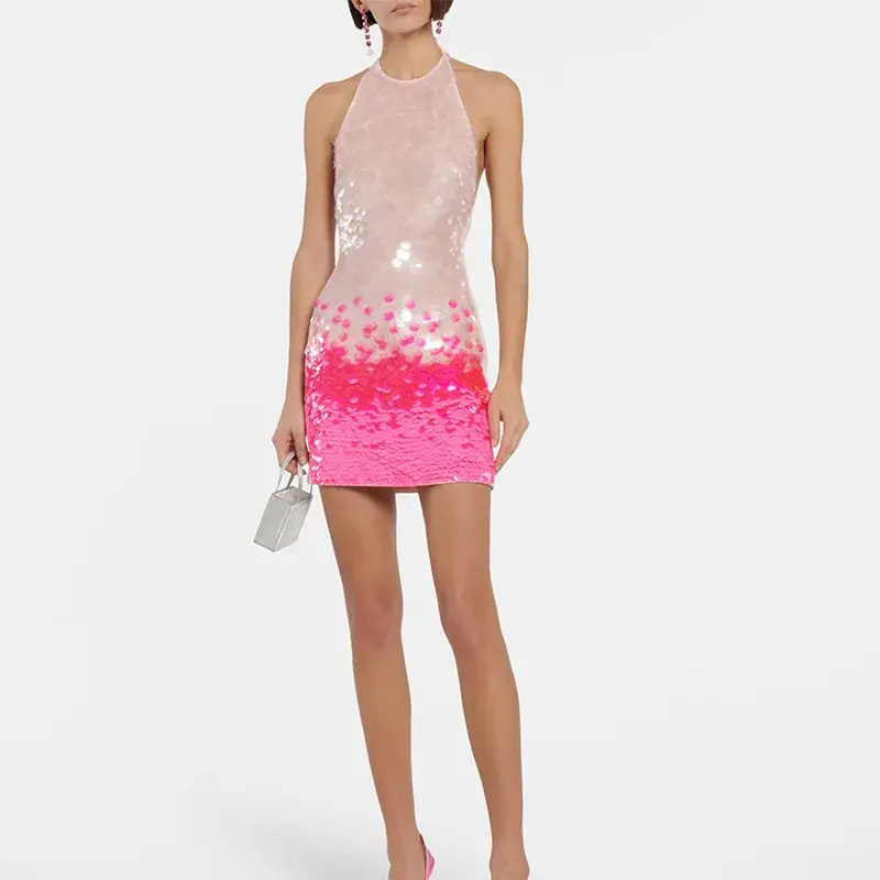Ivy | Sukienka mini damska halter z brokatem efekt ombre