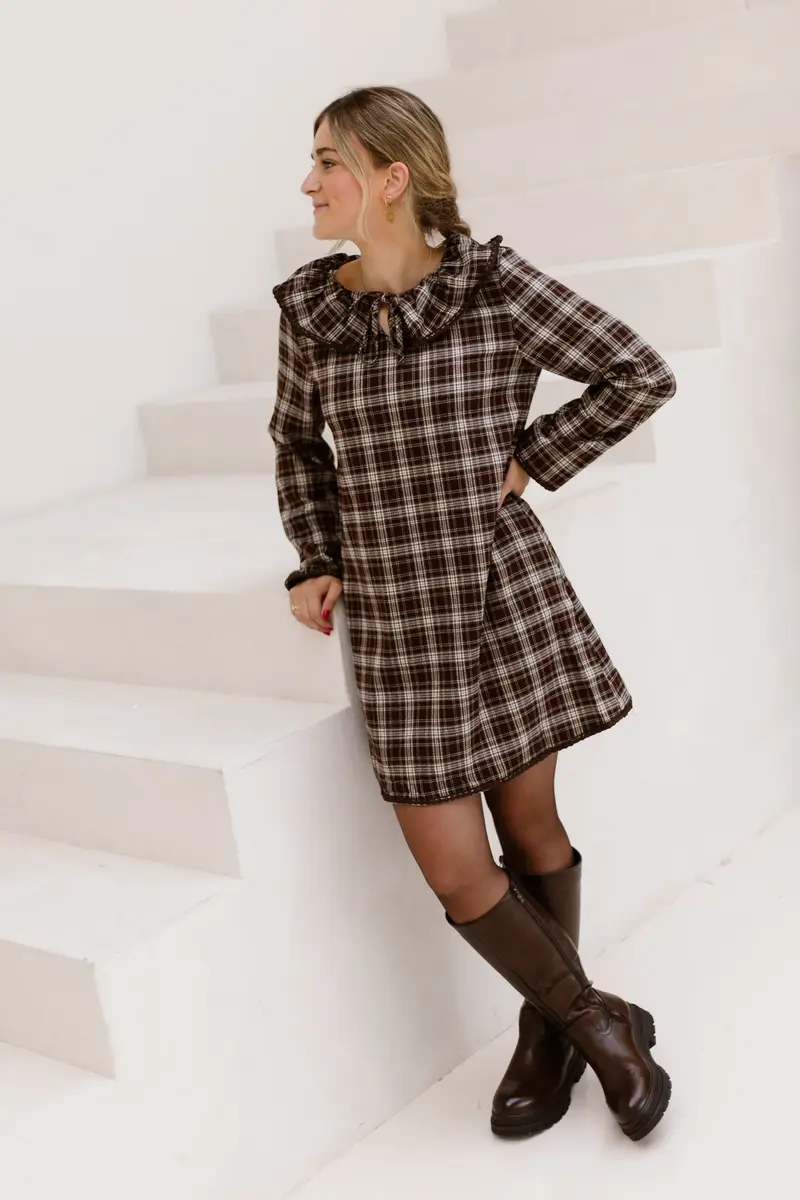 Jilda Ruffle Check Dress Maron