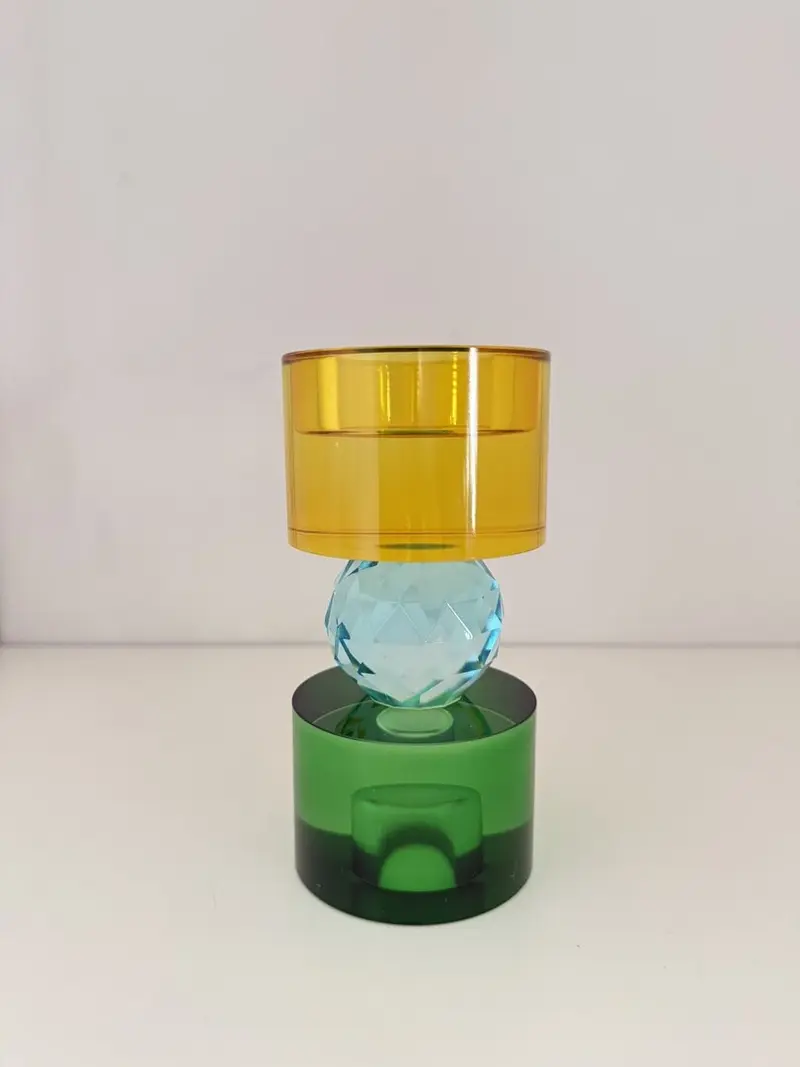 Kaarsenhouder geel en groen kristal glas