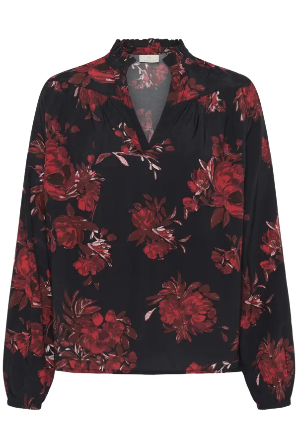 Kaffe blouse zwart met rode bloemen print KAhope Blouse Black/Red Flower Black