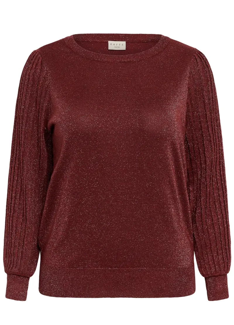 Kaffe Curve rode trui met glitter model KCregitta port red Pleat LS Pullover