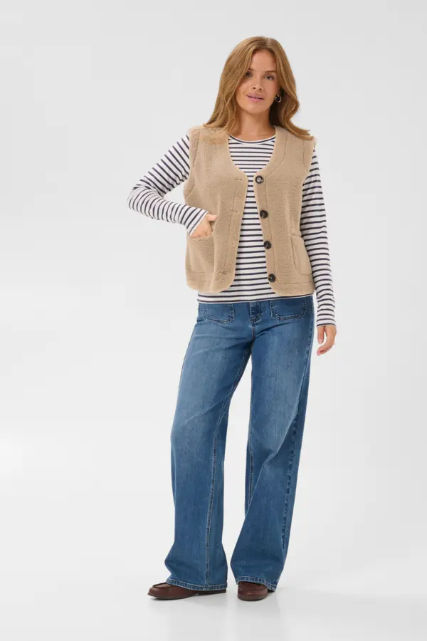 Kaffe gilet suède 2 zijdig model KAlinn Reversible Teddy Vest Desert Taupe Brown