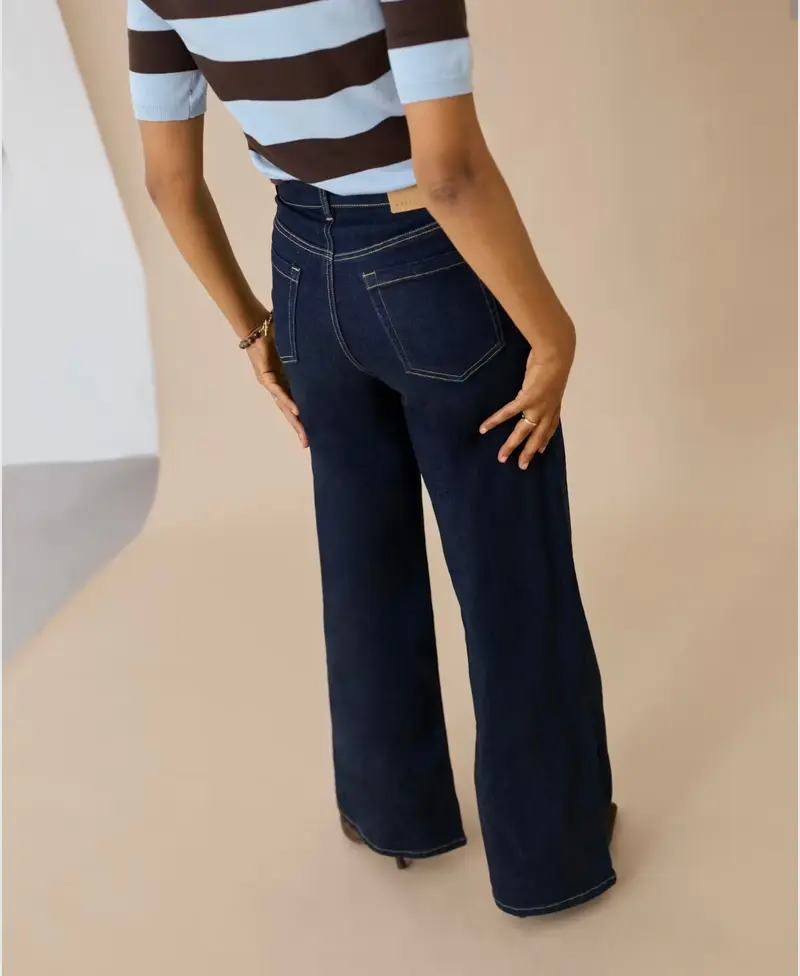 Kaffe jeans wijd model donker blauw lengte 30 KAmeadow Straight dark blue unwashed denim